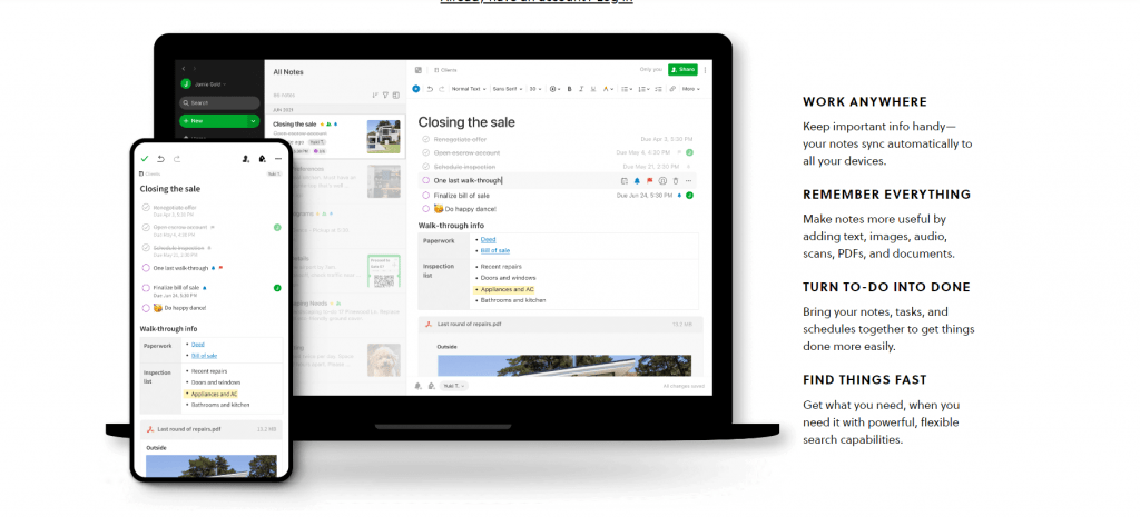 Evernote's Home Page